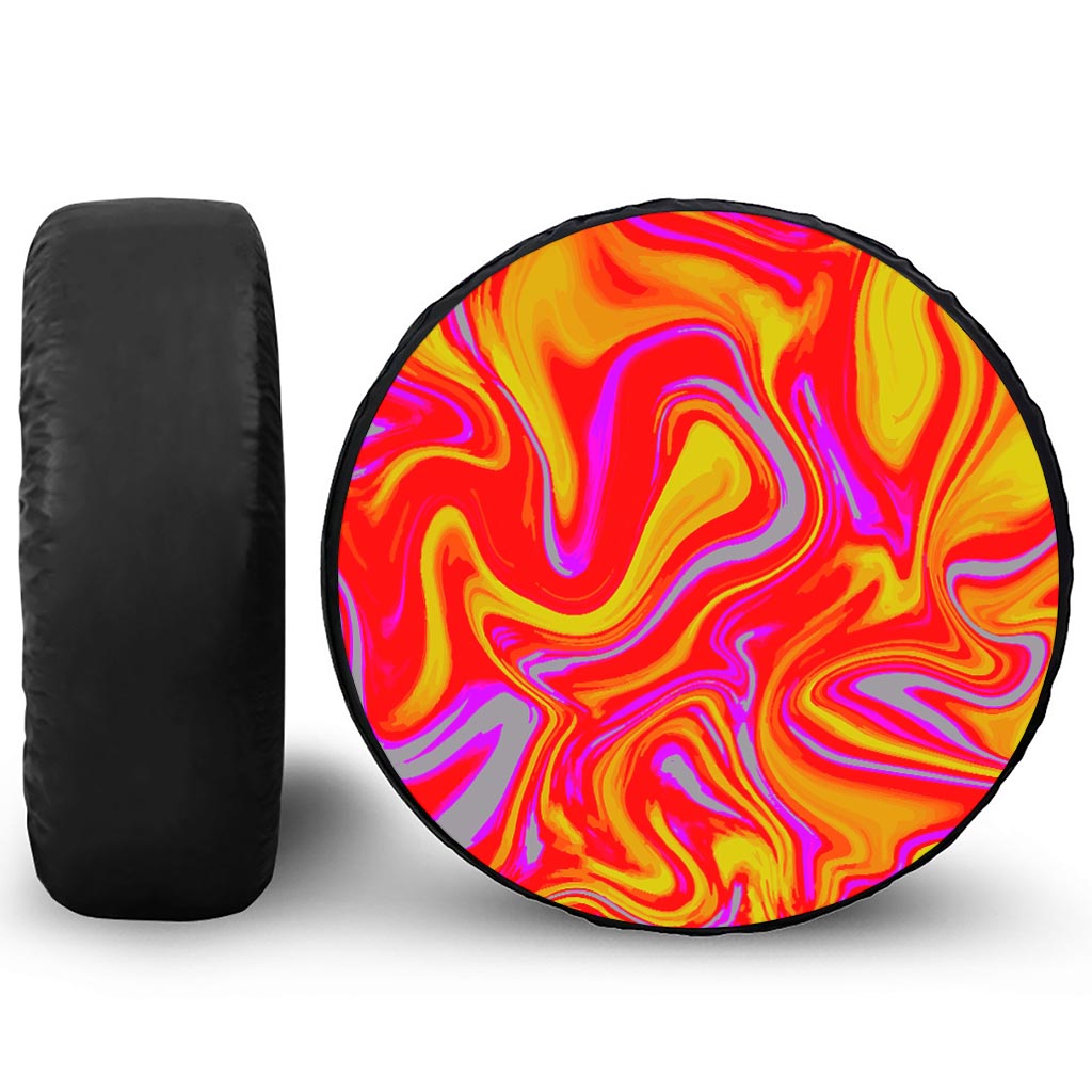 Orange Psychedelic Liquid Trippy Print Tire Cover
