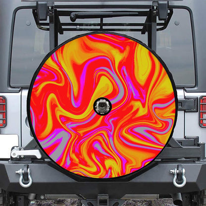 Orange Psychedelic Liquid Trippy Print Tire Cover With Camera Hole