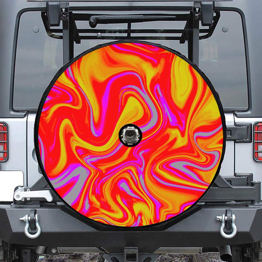 Orange Psychedelic Liquid Trippy Print Tire Cover With Camera Hole
