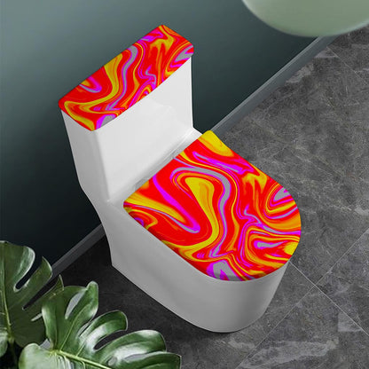 Orange Psychedelic Liquid Trippy Print Toilet Lid And Tank Cover Set