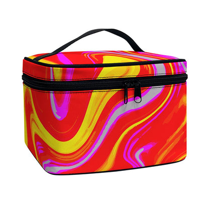 Orange Psychedelic Liquid Trippy Print Travel Makeup Bag