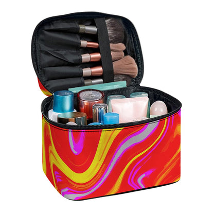 Orange Psychedelic Liquid Trippy Print Travel Makeup Bag