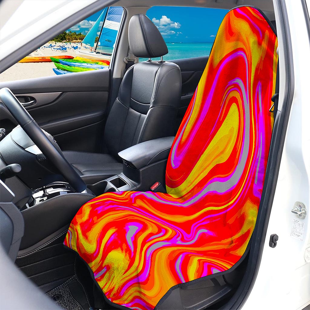 Orange Psychedelic Liquid Trippy Print Waterproof Car Seat Cover