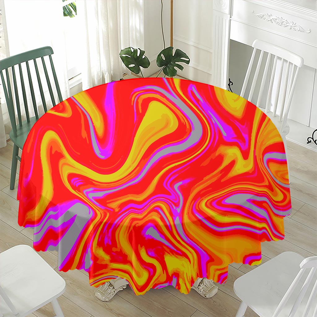 Orange Psychedelic Liquid Trippy Print Waterproof Round Tablecloth