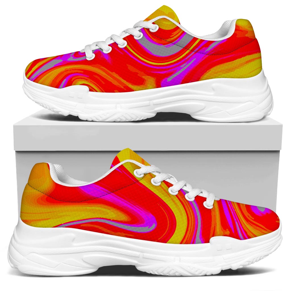 Orange Psychedelic Liquid Trippy Print White Chunky Shoes