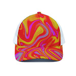 Orange Psychedelic Liquid Trippy Print White Mesh Trucker Cap