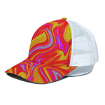 Orange Psychedelic Liquid Trippy Print White Mesh Trucker Cap