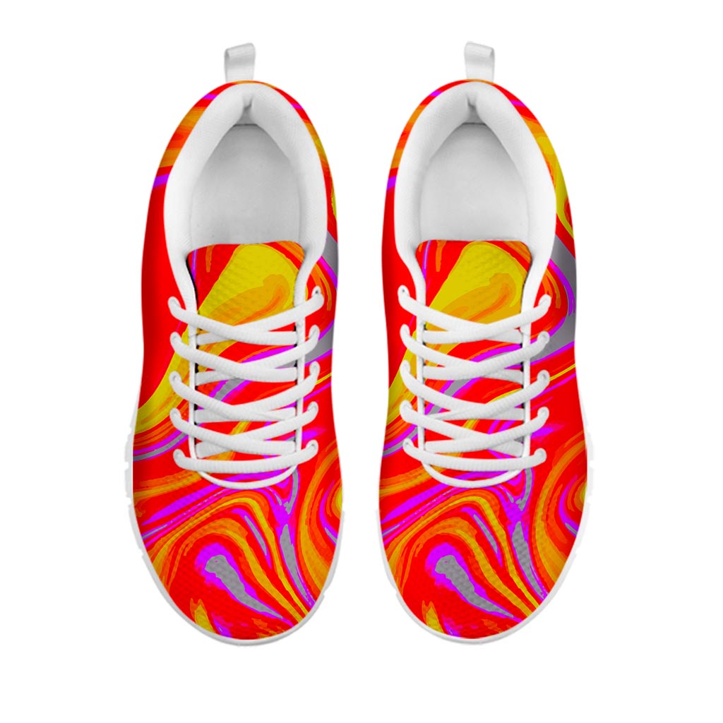 Orange Psychedelic Liquid Trippy Print White Running Shoes