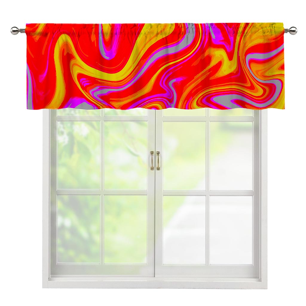 Orange Psychedelic Liquid Trippy Print Window Valance