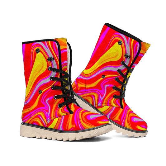 Orange Psychedelic Liquid Trippy Print Winter Boots
