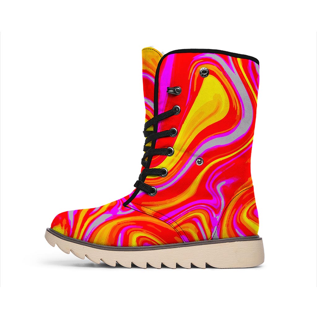 Orange Psychedelic Liquid Trippy Print Winter Boots