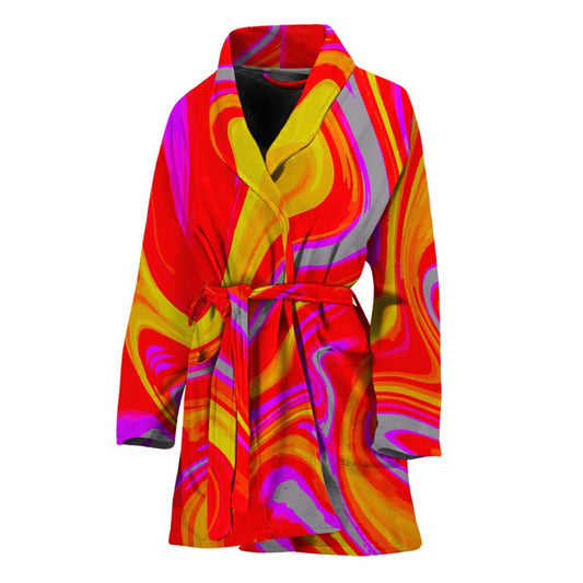 Orange Psychedelic Liquid Trippy Print Women's Bathrobe