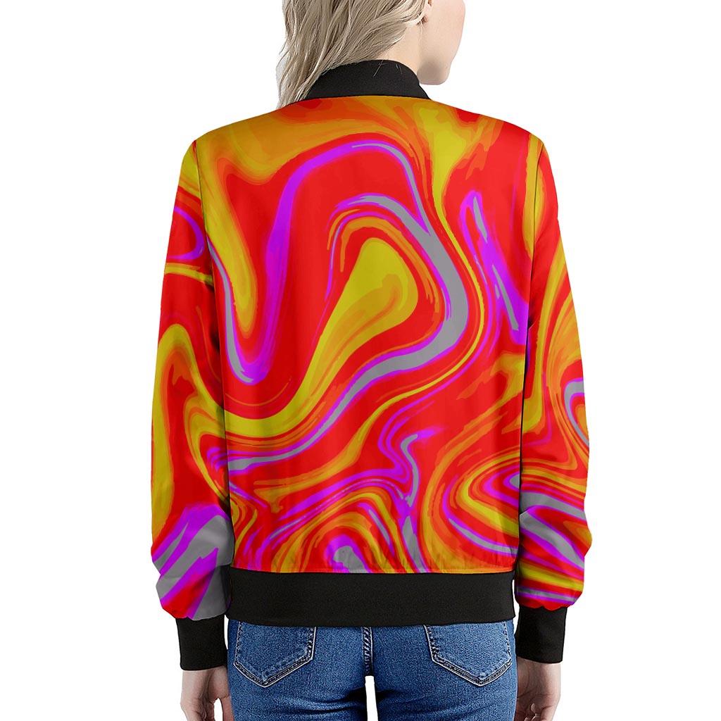 Orange Psychedelic Liquid Trippy Print Women's Bomber Jacket