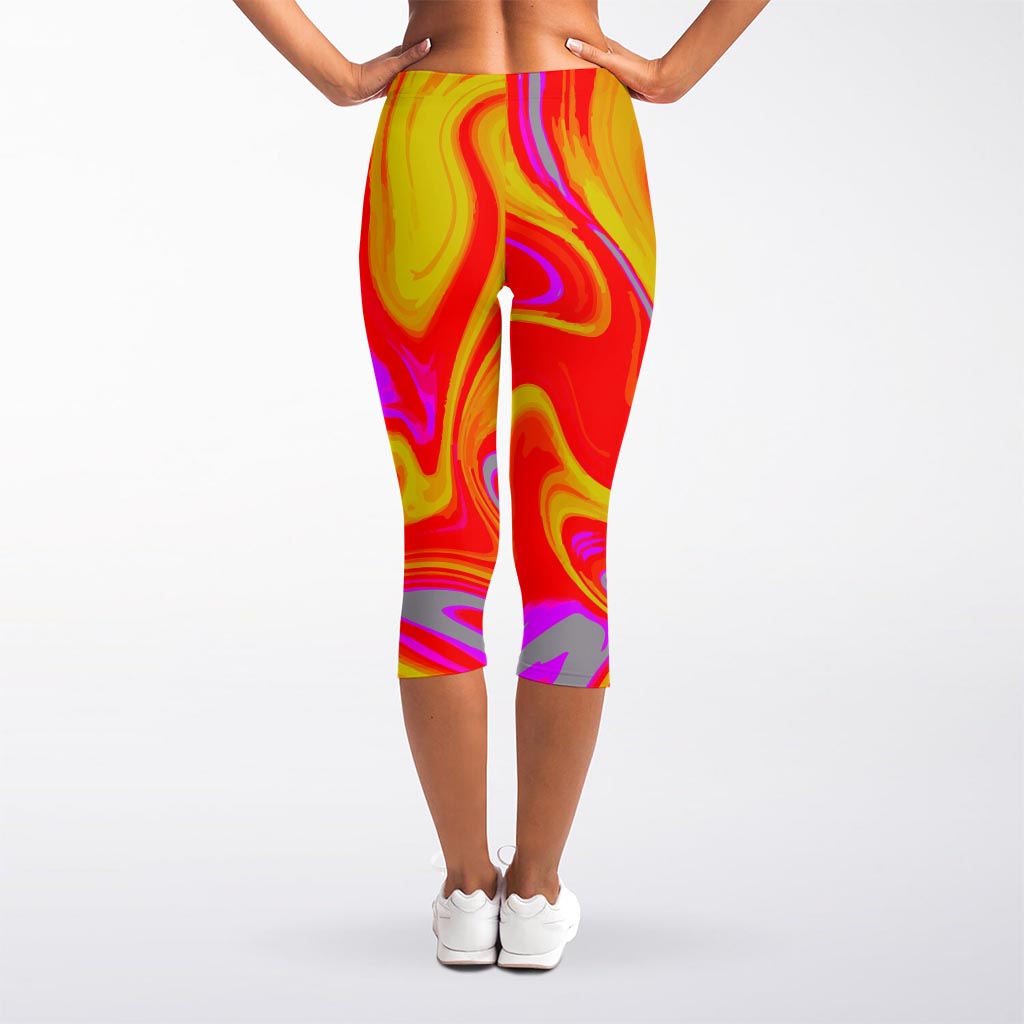 Orange Psychedelic Liquid Trippy Print Women's Capri Leggings