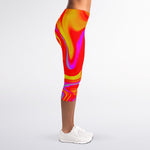 Orange Psychedelic Liquid Trippy Print Women's Capri Leggings