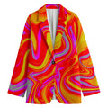 Orange Psychedelic Liquid Trippy Print Women's Cotton Blazer