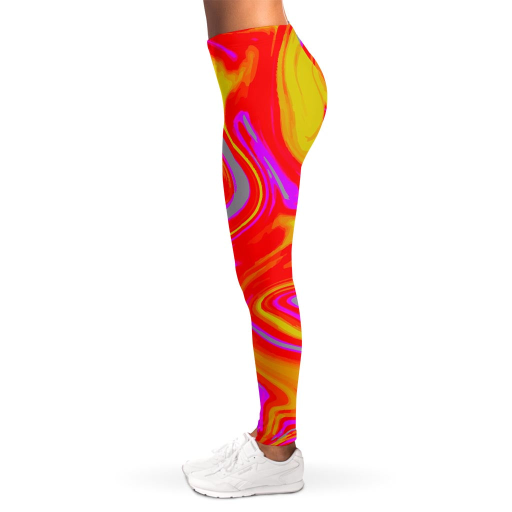 Orange Psychedelic Liquid Trippy Print Women's Leggings