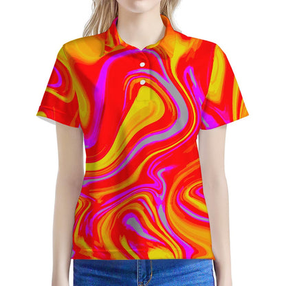 Orange Psychedelic Liquid Trippy Print Women's Polo Shirt