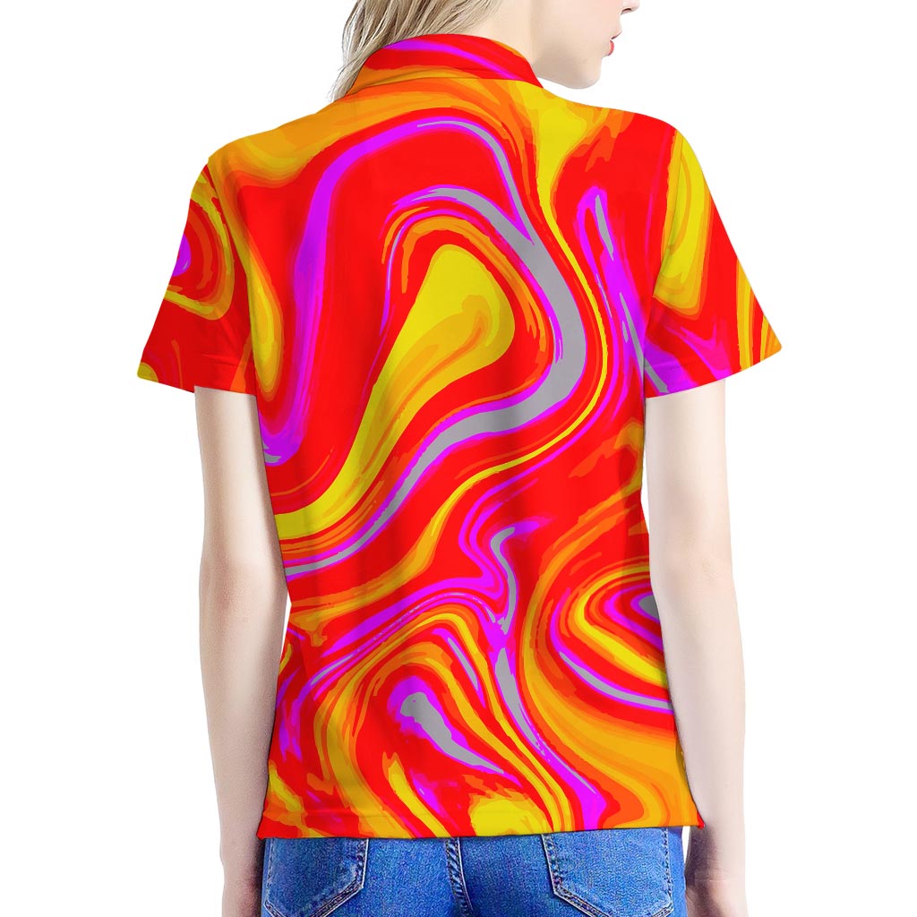 Orange Psychedelic Liquid Trippy Print Women's Polo Shirt