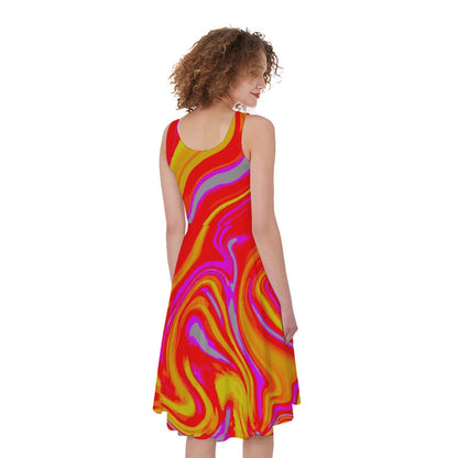 Orange Psychedelic Liquid Trippy Print Women's Sleeveless Dress