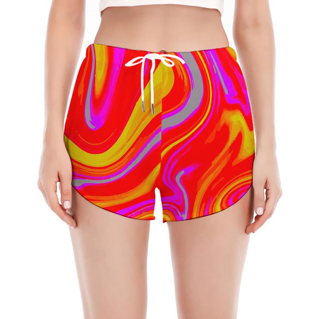 Orange Psychedelic Liquid Trippy Print Women's Split Running Shorts