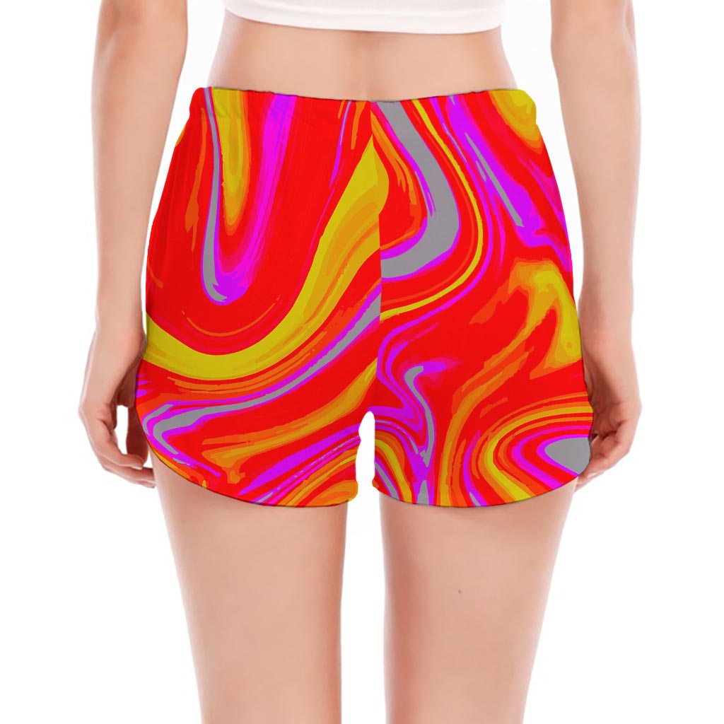 Orange Psychedelic Liquid Trippy Print Women's Split Running Shorts