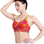 Orange Psychedelic Liquid Trippy Print Women's Sports Bra