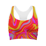 Orange Psychedelic Liquid Trippy Print Women's Sports Bra