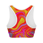 Orange Psychedelic Liquid Trippy Print Women's Sports Bra