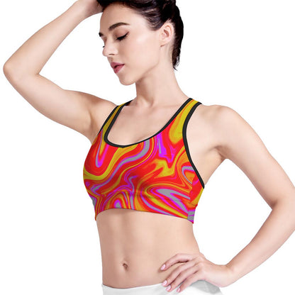 Orange Psychedelic Liquid Trippy Print Women's Sports Bra