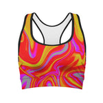 Orange Psychedelic Liquid Trippy Print Women's Sports Bra