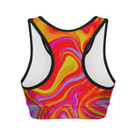 Orange Psychedelic Liquid Trippy Print Women's Sports Bra
