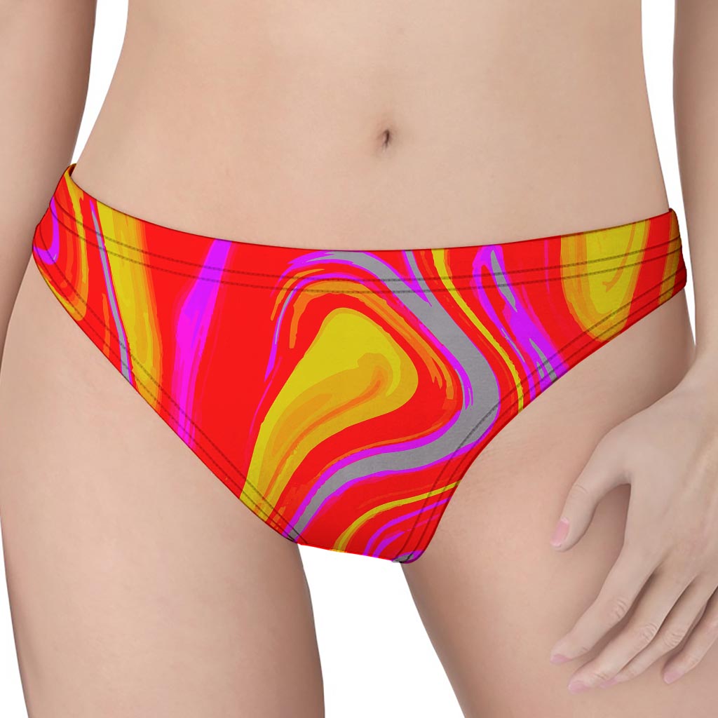 Orange Psychedelic Liquid Trippy Print Women's Thong