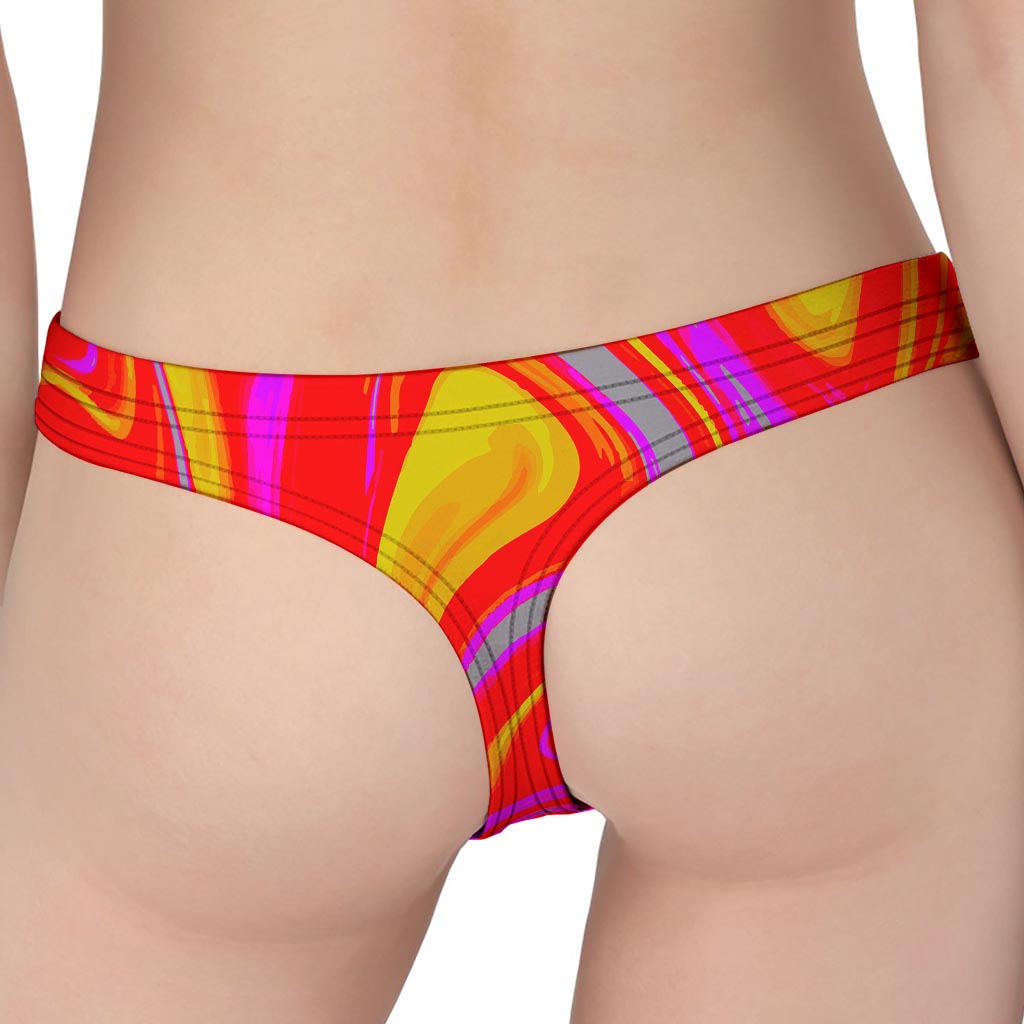 Orange Psychedelic Liquid Trippy Print Women's Thong