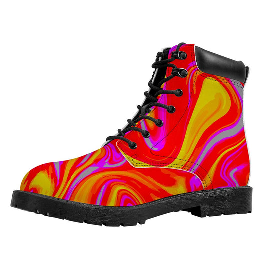 Orange Psychedelic Liquid Trippy Print Work Boots