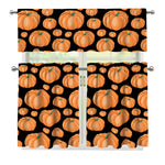 Orange Pumpkin Pattern Print 3 Piece Kitchen Curtains