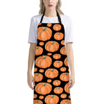 Orange Pumpkin Pattern Print Bib Apron With Pocket