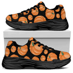 Orange Pumpkin Pattern Print Black Chunky Shoes