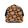 Orange Pumpkin Pattern Print Black Mesh Trucker Hat