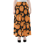 Orange Pumpkin Pattern Print Chiffon Maxi Skirt