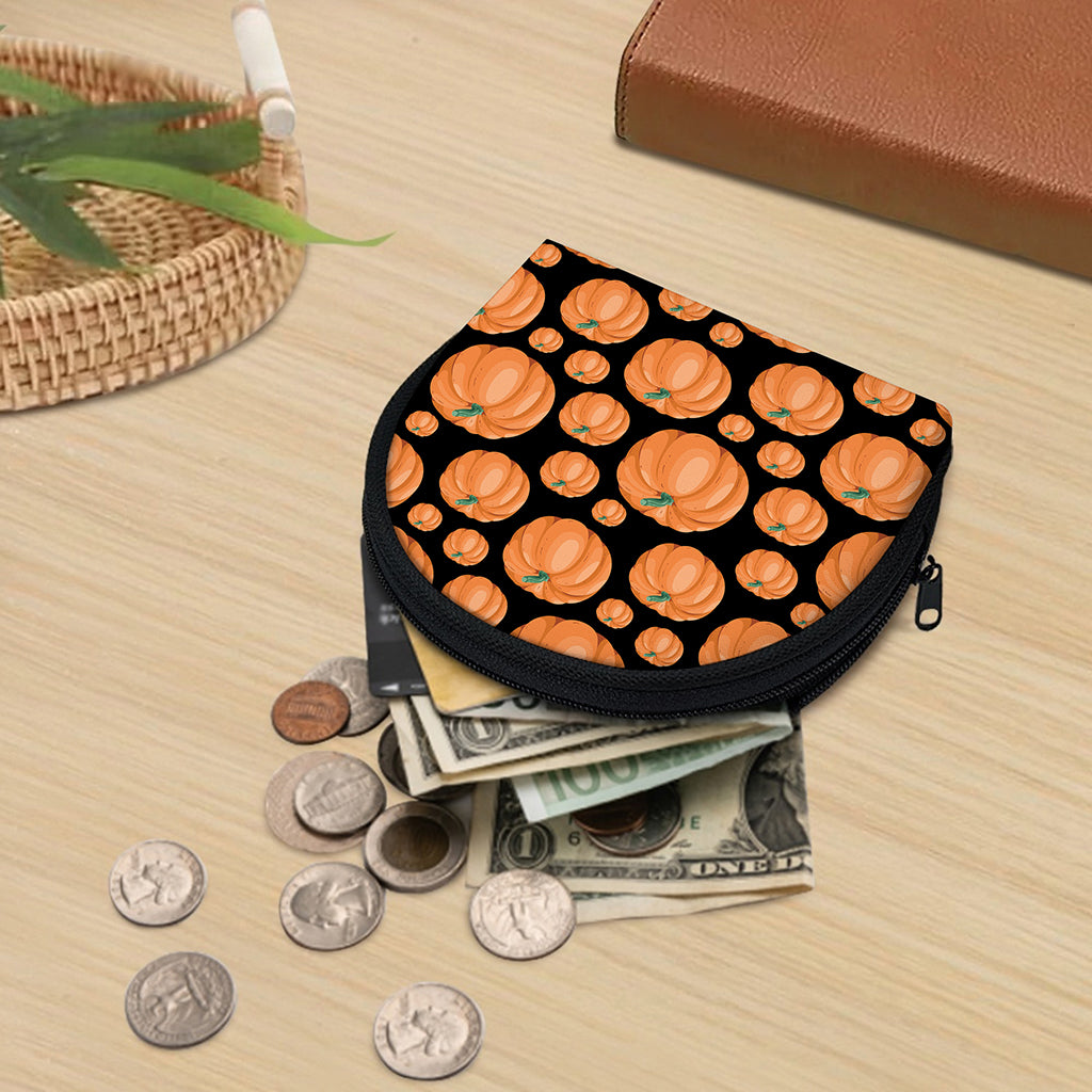 Orange Pumpkin Pattern Print Coin Purse