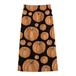 Orange Pumpkin Pattern Print Cotton Front Slit Maxi Skirt