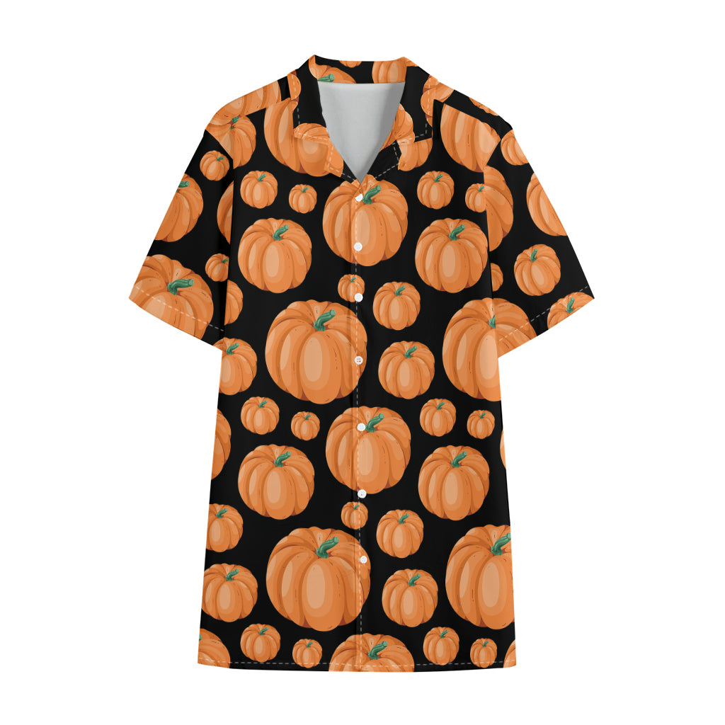Orange Pumpkin Pattern Print Cotton Hawaiian Shirt