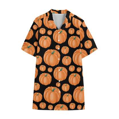Orange Pumpkin Pattern Print Cotton Hawaiian Shirt