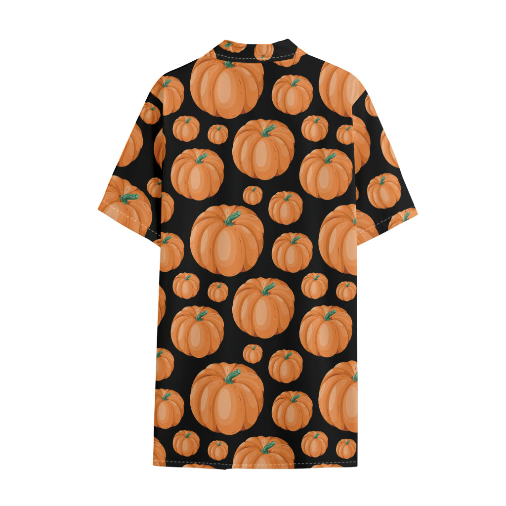 Orange Pumpkin Pattern Print Cotton Hawaiian Shirt
