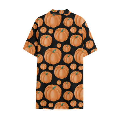 Orange Pumpkin Pattern Print Cotton Hawaiian Shirt