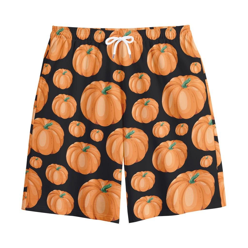 Orange Pumpkin Pattern Print Cotton Shorts