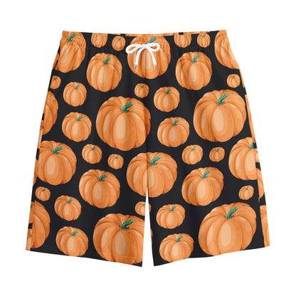 Orange Pumpkin Pattern Print Cotton Shorts