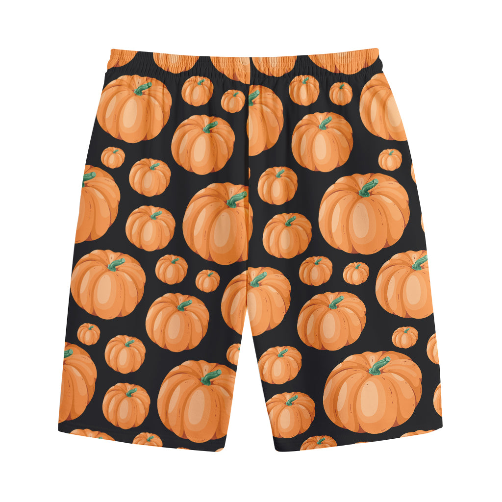 Orange Pumpkin Pattern Print Cotton Shorts