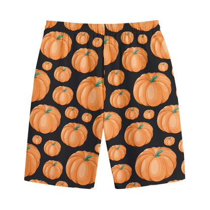 Orange Pumpkin Pattern Print Cotton Shorts